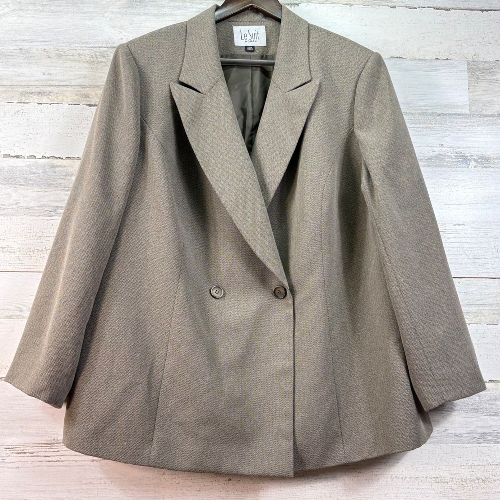 Le Suit Woman Blazer 20W Brown Herringbone Double Breasted Peak Collar Jacket‎